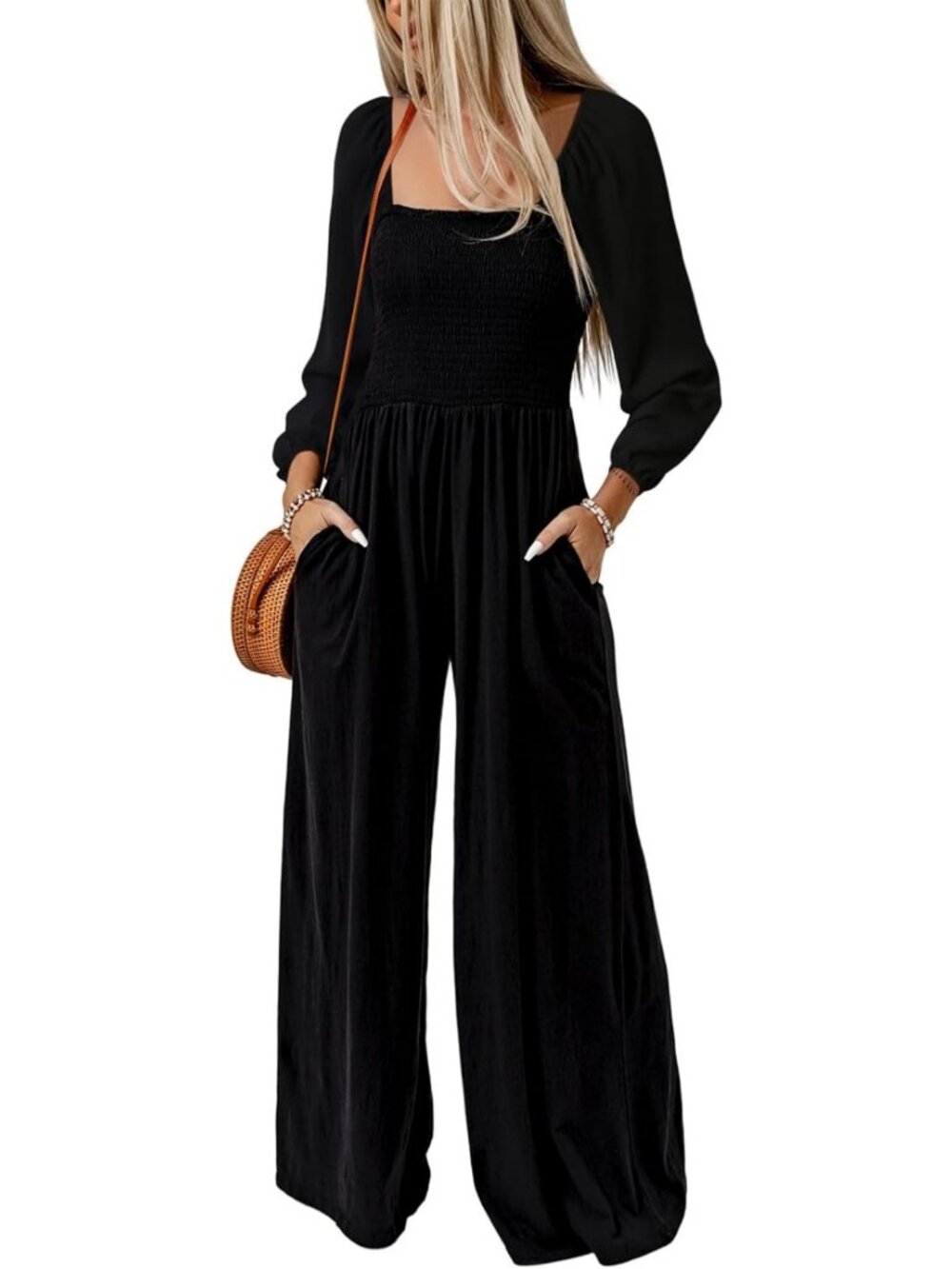 Chic Women's Long Sleeve Wide Leg Jumpsuit - Stylish One-Piece Romper Outfit